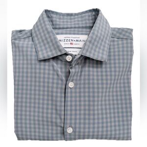 Mizzen + Main Blue Gray Check Leeward Medium Trim Fit, Long Sleeve Shirt, EUC